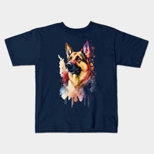 Pet Dog Portrait, Dog Owner Gift Idea - Cute German Shepard Majestic Watercolor Kids T-Shirt